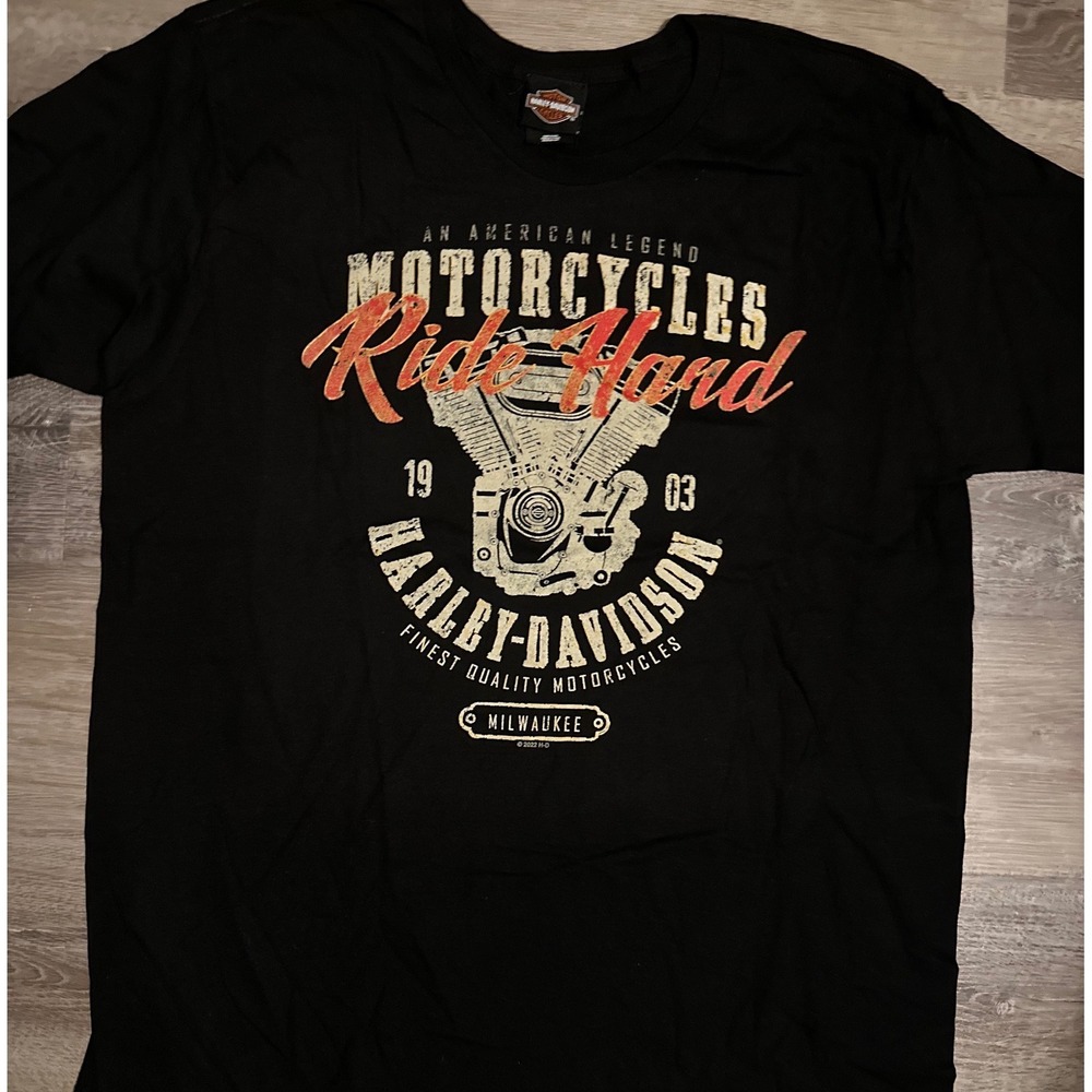 Harley Davidson Motorcycles Ride Hard T Shirt Mens XL Black Indiana Graphic Tee